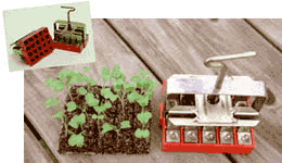 Soil blocker and seedlings